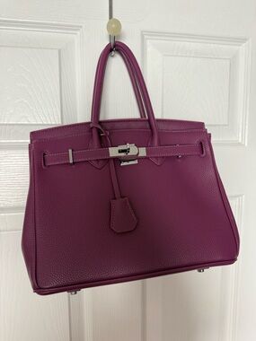 Purple Structured Top-Handle Leather Satchel